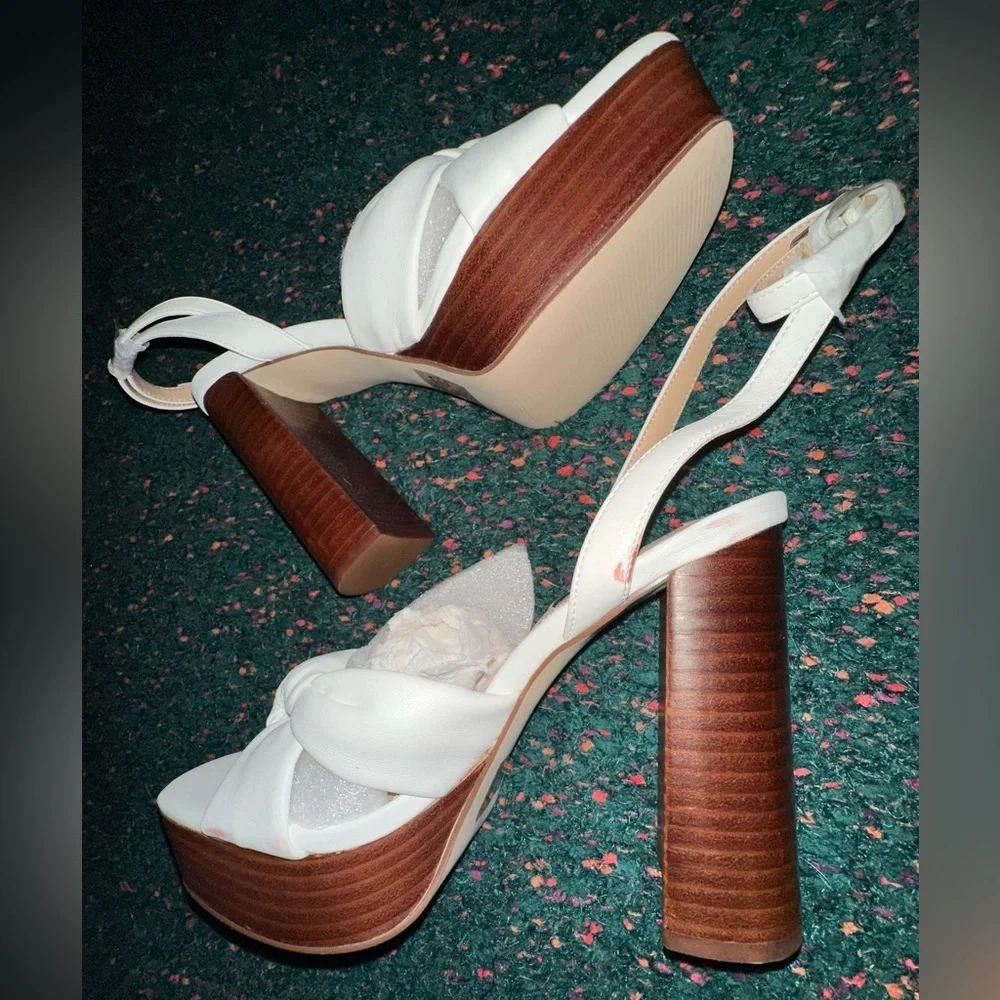 RARE AQUA Lory Platform High Heel Sandals White Brown NWT 7.5